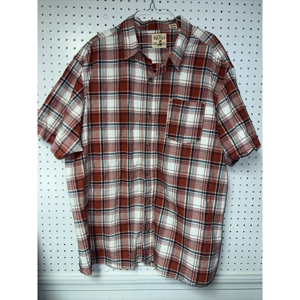 Red Head Brand‎ Co. Men's Short Sleeve Size 3XL Orange Gray Plaid 100% Cotton